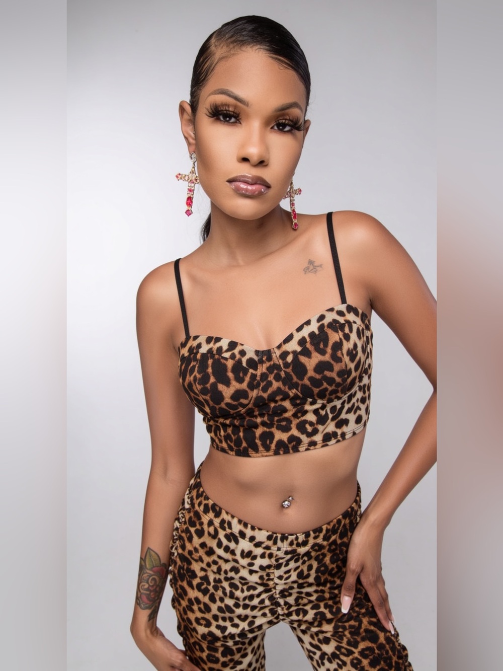 Fashion Nova Leopard Print Crop Top & Pant Set